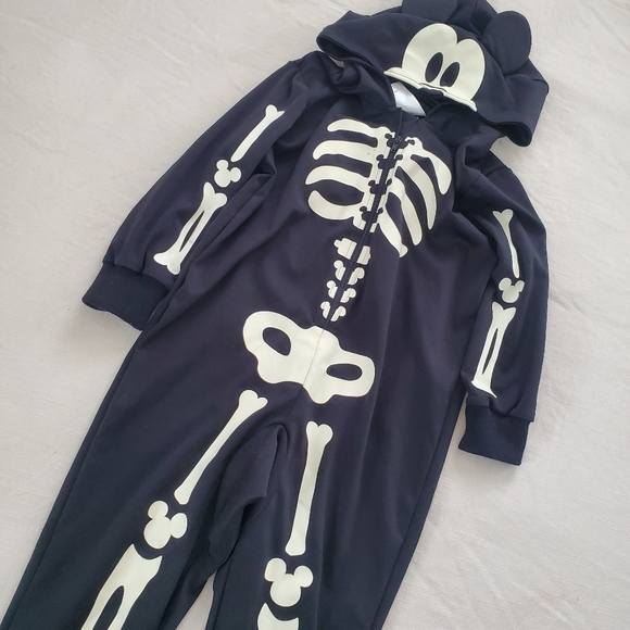 Disney Other - Disney Mickey Mouse Skeleton Hooded Skeleton Bodysuit Pajamas 4t